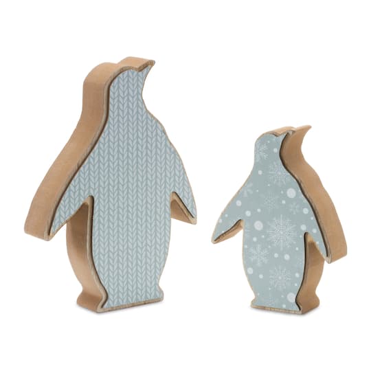 Wood Penguin Décor Set, 6" & 8" By Melrose in Blue | Michaels®